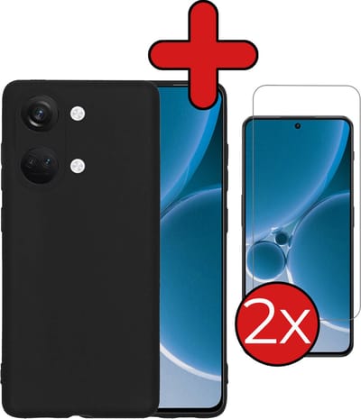 Hoesje - Met 2x Screenprotector - Geschikt voor OnePlus Nord 3 - Sterk & Shockproof - Telefoon Hoes - Back Cover - Siliconen Case - Telefoonhoes - Zwart