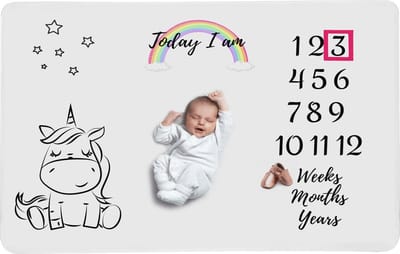 Supercute Baby Mijlpaaldeken Unicorn – Fotodeken voor Baby’s – Maand- & Weekfoto’s – Zacht & Comfortabel - Fotodeken Met Lijst - Babyshower - Kraamkado Idee - Kraam Cadeau