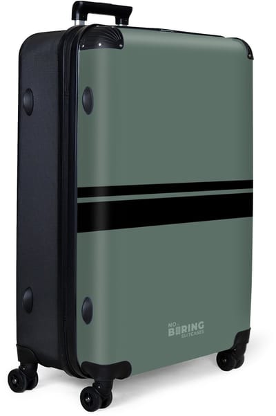 NoBoringSuitcases.com® - Koffer groot - Reiskoffer lichtgewicht - Groene achtergrond met dubbele horizontale strepen - Rolkoffer met 4 wielen - Grote trolley XL - 98 liter bagage