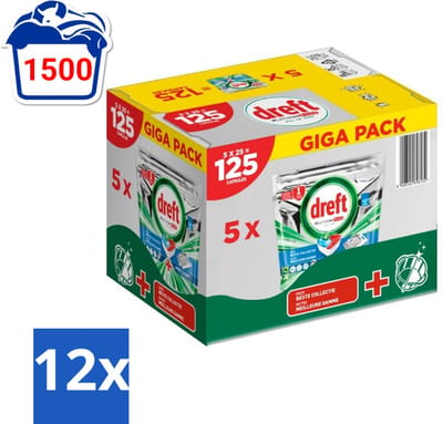 Dreft Platinum Plus - All In One - Vaatwascapsules - Deep Clean Boosted - 25 Afwasbeurten - Voordeelverpakking - 12 stuks