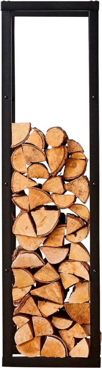 YOR® Houtrek – Houtopslag – Brandhoutrek - Haardhout - Opslag – Rek Voor Binnen - en Buiten – Brandhout – Metaal – Zwart - 40cm x 25cm x 150cm