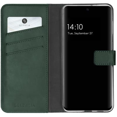 Selencia Hoesje - Geschikt voor Samsung Galaxy A32 (4G) - Echt Lederen Bookcase - Groen