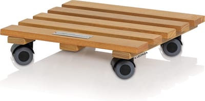 LECHUZA Coaster natural wood 28 square - Plantenroller - FSC® 100% eucalyptus hout - 28 x 28 cm - 4 wielen