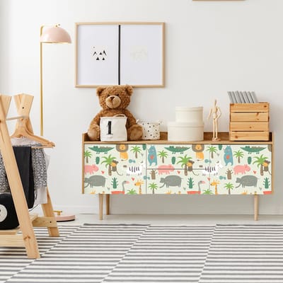 Muursticker met tropische dieren voor kindermeubels, 40 x 60 cm