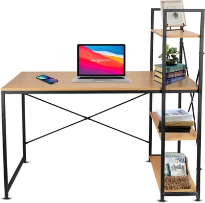 Xergonomic® bureau met planken - Laptoptafel - Bureautafel - Industrieel Bureau 120x64x72 cm – Kast 140x64 cm