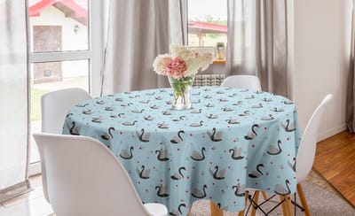 ABAKUHAUS Zwaan Ronde Tafelkleed, Cirkelvormige Tafelkleed Deksel voor eetkamerkeukendecoratie, 150 cm, Grijs Lichtblauw Rood
