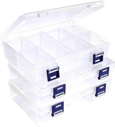 Grote Opbergdozen met Compartimenten, Verstelbare Scheidingswanden, Duidelijke Stapelbare Organizer voor Sieraden, Make-up en Knutselaccessoires (Wit)