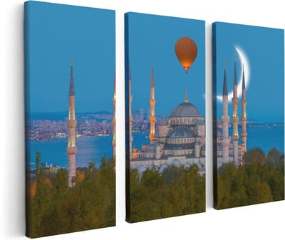 Artaza Canvas Schilderij Drieluik Sultan Ahmetmoskee In Istanbul - 120x80 - Foto Op Canvas - Canvas Print