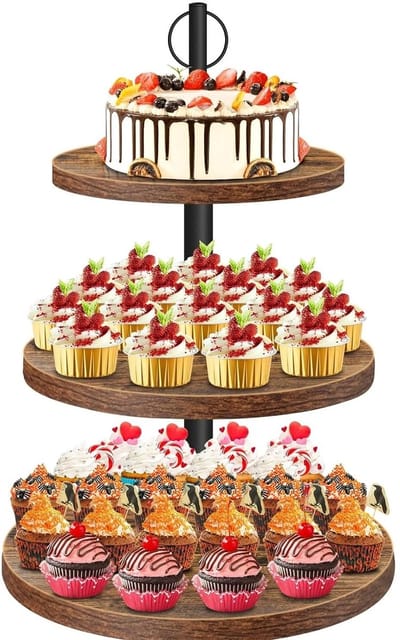 Dailygoods- Cupcake Stand 3-Tier - Houten Etagere - Dessert Display - Voor 50 Cupcakes - Bruiloft/Verjaardag - 11,8x20,1 inch - Tafelstandaard