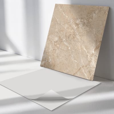 Wallfluent Vinyl Tegels - Natuurlijk Marmerpatroon Zelfklevende PVC Tegels - 30 cm x 30 cm - Beige Vinyl Tegels - 9 stuks - Vierkant PVC Tegels - Texturen Plaktegels - Vinyl Vloer Tegels - Plaktegels Keuken en Badkamer