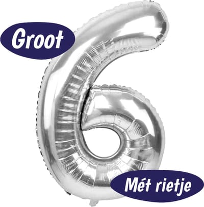 Cijfer Ballonnen - Ballon Cijfer 6 - 70cm Zilver - Folie - Opblaas Cijfers - Verjaardag - 6 jaar, 16 jaar, 60 jaar - Versiering