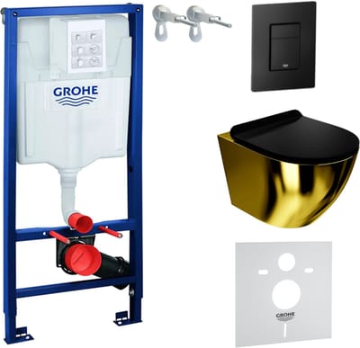 GROHE SOLIDO 39069000 - Inbouwreservoir - SOFI SLIM GOLD BLACK - Rimless Soft-close - Wandcloset EVEN Plaat Zwart