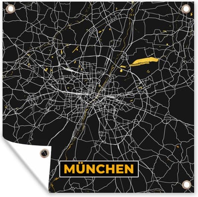 Tuin poster München - Goud - Stadskaart - Plattegrond - Kaart - Duitsland - 200x200 cm - Tuindoek
