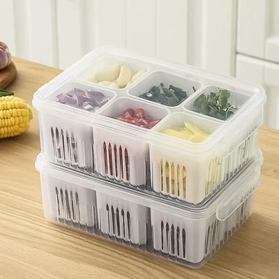 KZQ De tweedelige set bestaat uit een afgedekte groentebewaarbak, een snackbak, een bewaarbak voor gekookt voedsel, een luchtdichte bewaarbak voor in de koelkast, een bewaarbak voor levensmiddelen en een bewaarbak voor fruit.