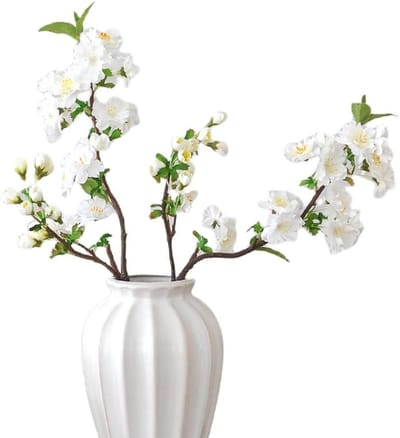 Kunstmatige Kersenbloesems Takken voor Lente Decoratie - 18,5 inch Korte Stelen voor Bloemarrangementen en Tafelversiering bij Bruiloften en Thuisdecoratie (Wit)