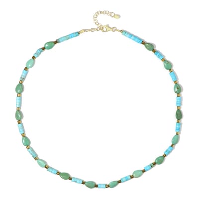 Cavill - Zilveren vergulde halsketting - 925 Sterling Zilver - Turkoois 57,93 ct & Gouden Hematiet 14,41 ct - Boho druppel - Verstelbaar 45-50 cm