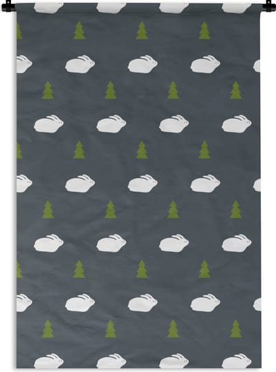 Wandkleed - Wanddoek - Bomen - Konijn - Patroon - 60x90 cm - Wandtapijt