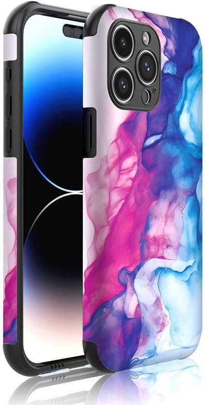 Smartphonica Telefoonhoesje Geschikt voor iPhone 14 Pro Max met Stootrand en Roze Blauw Marmer opdruk - Backcover PhoneCase Rose Blue Marble print geschikt voor iPhone 14 Pro Max