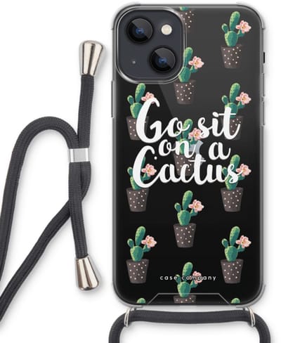 Case Company® - Hoesje met koord geschikt voor iPhone 13 mini hoesje met Koord - Cactus quote - Telefoonhoesje met Zwart Koord - Bescherming aan alle Kanten en Over de Schermrand