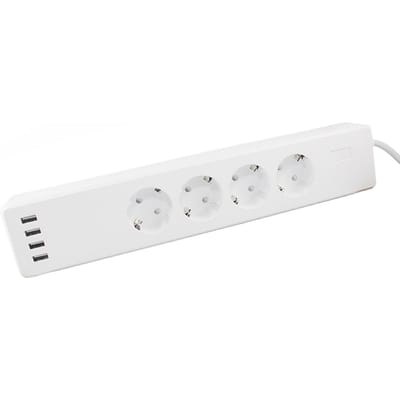 16A Slimme WiFi Stekkerdoos met 4 Overspanningsbeveiligde Stopcontacten & 4 USB-Poorten Meervoudige Slimme Stekkers EU Plug wit