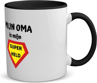 Akyol - mijn oma is mijn superheld koffiemok - theemok - zwart - Oma - super oma - verjaardag - cadeautje voor oma - oma artikelen - kado - geschenk - 350 ML inhoud