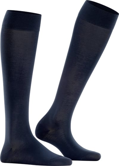 FALKE Cotton Touch lang eenkleurig katoen kniekousen dames blauw - maat 35-38