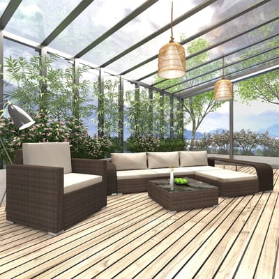 vidaXL - 8-delige - Loungeset - met - kussens - poly - rattan - bruin