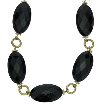 Behave - Goudkleurige Ketting - Zwarte Kralen - 73,5 cm