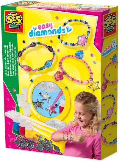 SES Creative - Hobby Pink - Easy Diamonds Armbanden - Knutselen Meisjes - Armbandjes maken - Vanaf 6 jaar