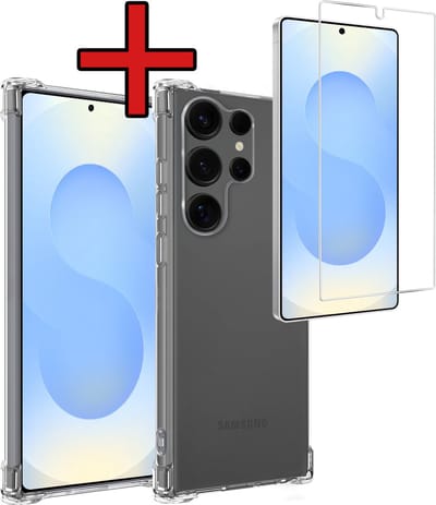 Hoesje - Met Screenprotector - Geschikt voor Samsung Galaxy S25 Ultra - Sterk & Shockproof - Back Cover - Siliconen Case - Telefoon Hoes - Shock Proof - Telefoonhoes - Transparant