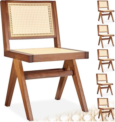 tectake® Houten Stoel Lizzy - Donker Eiken - Set van 6 Eetkamerstoelen met Weens Vlechtwerk - Boho-Stijl Stoel met Rugleuning - Massief Houten Frame - Belastbaarheid 120 kg
