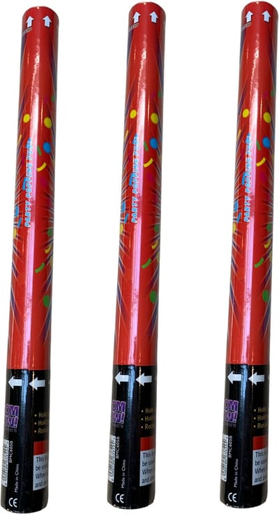 Boom Wow Confetti Schieters – Set van 3 – Rood, Wit & Blauw – 60 cm – Ø 5 cm – Gasdruk - Papieren Stroken – Handbediend