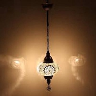 Hanglamp - Mozaïek Lamp - Oosterse Lamp - Turkse Lamp - Marokkaanse Lamp Hoogte 53 cm - Handgemaakt - Authentiek - Wit