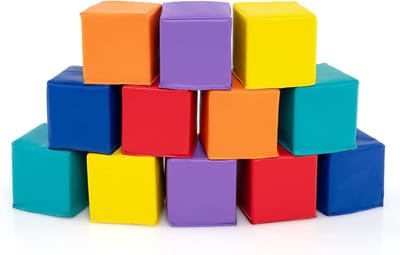 COSTWAY Zachte Schuimrubberen Bouwstenen voor Baby’s en Kinderen – 12-delige Set, 14x14 cm, Veilige en Kleurrijke Klimblokken van EPE Schuim met PU-Hoes, Veelzijdig Speelgoed voor 1+ Jaar