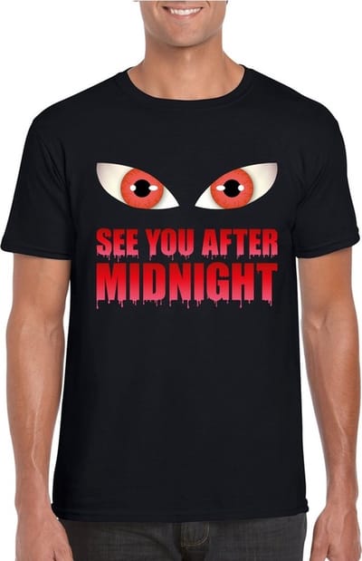 Halloween vampier t-shirt zwart heren met enge ogen - See you after midnight S