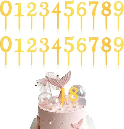 0-9 Cijfer Cake Topper, 20 STKS Glanzend Goud Acryl Cijfers voor Cake Decoraties voor Verjaardagsfeest Bruiloft Verjaardag