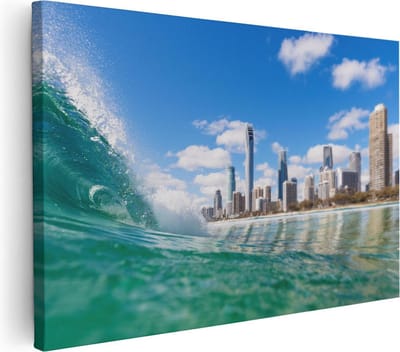 Artaza Canvas Schilderij Zeezicht Skyline - 30x20 cm - Klein - Wanddecoratie Strand - Muurdecoratie Golf - Kamer Accessoires