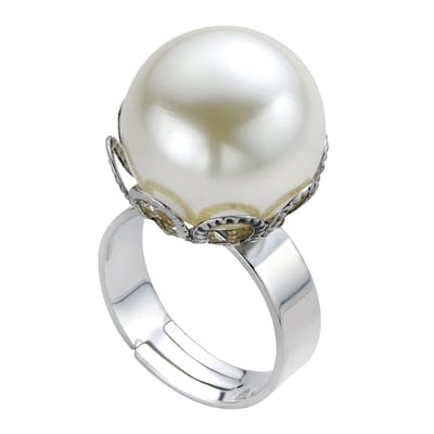 Behave - Ring - Statement Zilverkleurige Ring met Beige Crème Parel | Klassiek & Elegant | Nikkelvrij