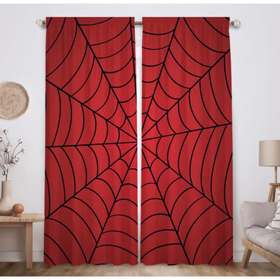 Cartoon Spin Zwart Web Kinderen Halloween Raamgordijnen Voor Kinderen Slaapkamer Woonkamer Badkamer Kicthen Deur Hal Huisdecor W50 X H130(CM)X2&Hook