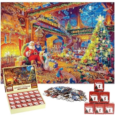 Adventskalender met 1008 puzzelstukjes voor Kerstmis - 24 uitdagende doosjes voor kinderen en volwassenen