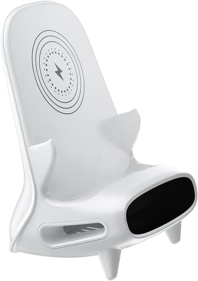 Draadloze Oplader Mini Stoel voor Alle Telefoons - 15W Oplaadstation met Muziekspeaker Functie en Draagbaar Ontwerp