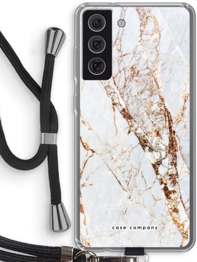 Case Company® - Hoesje met koord geschikt voor Samsung Galaxy S21 FE hoesje met Koord - Goud marmer - Telefoonhoesje met Zwart Koord - Bescherming aan alle Kanten en Over de Schermrand