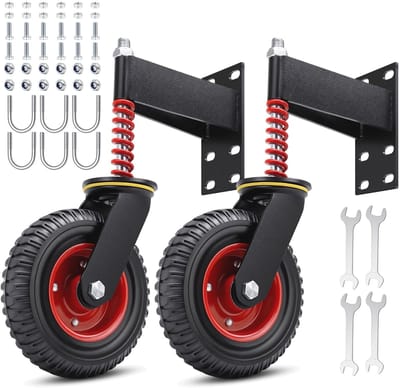 Dailygoods- Poortrol 200 mm heavy duty - Zwart rubberen wiel - Draagkracht 250 kg - Robuuste houder van gepoedercoat staal - Dubbele kogellagers - Verstelbare veer - Deurrol