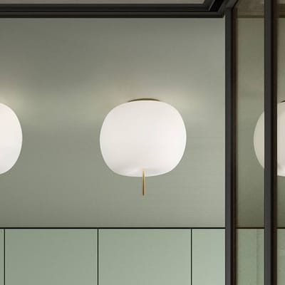 kdln plafondlamp Kushi, messingkleurig/wit, Ø 16 cm, glas