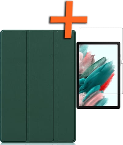 Hoesje - Geschikt voor Samsung Galaxy Tab A8 - Met Screenprotector - Trifold Bookcase - Hard Cover - Hardcover Book Case - Tablet Hoes - Donkergroen