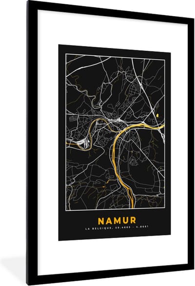 Fotolijst incl. Poster - Namur - Goud - Kaart - Stadskaart - Plattegrond - 80x120 cm - Posterlijst