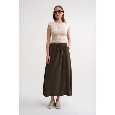 Hoge Taille Poplin Rok met Trekkoorddetail