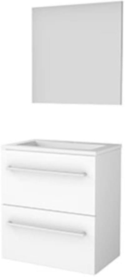 Basic-Line Basic 39 Badkamermeubelset - Ondiep - 60 x 39 cm - Met Grepen - 2 Lades - Acryl Wastafel - 1 Kraangat - Spiegel - Ice White