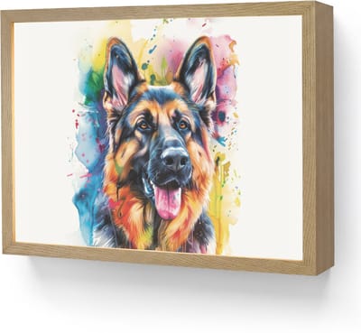 Nachtlampje 40x30 cm - Kinder lamp - Hond - Verf - Dieren - Kleurrijk - Duitse Herder - Tafellamp kinderkamer draadloos - Slaapkamer lampje - Bedlamp kinderen - Kinderlampje - Wandlamp babykamer - Nachtlampjes