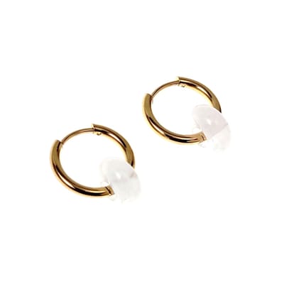 ∅16mm Oorringen Dames - Natuurlijke Kwartssteen - Verguld Roestvrij Staal - Oorbellen met Donut